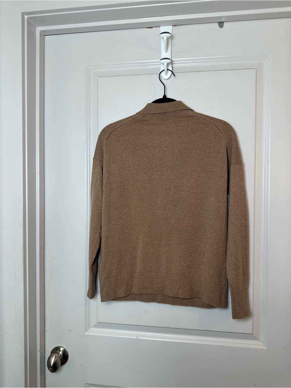 QUINCE Mongolian Cashmere Polo Sweater Solid Tan Camel Pullover Knit Large - Picture 9 of 10